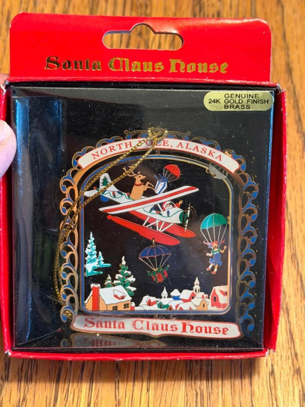 Santa Claus House North Pole Alaska 24K Gold Flashed Brass Christmas Ornament